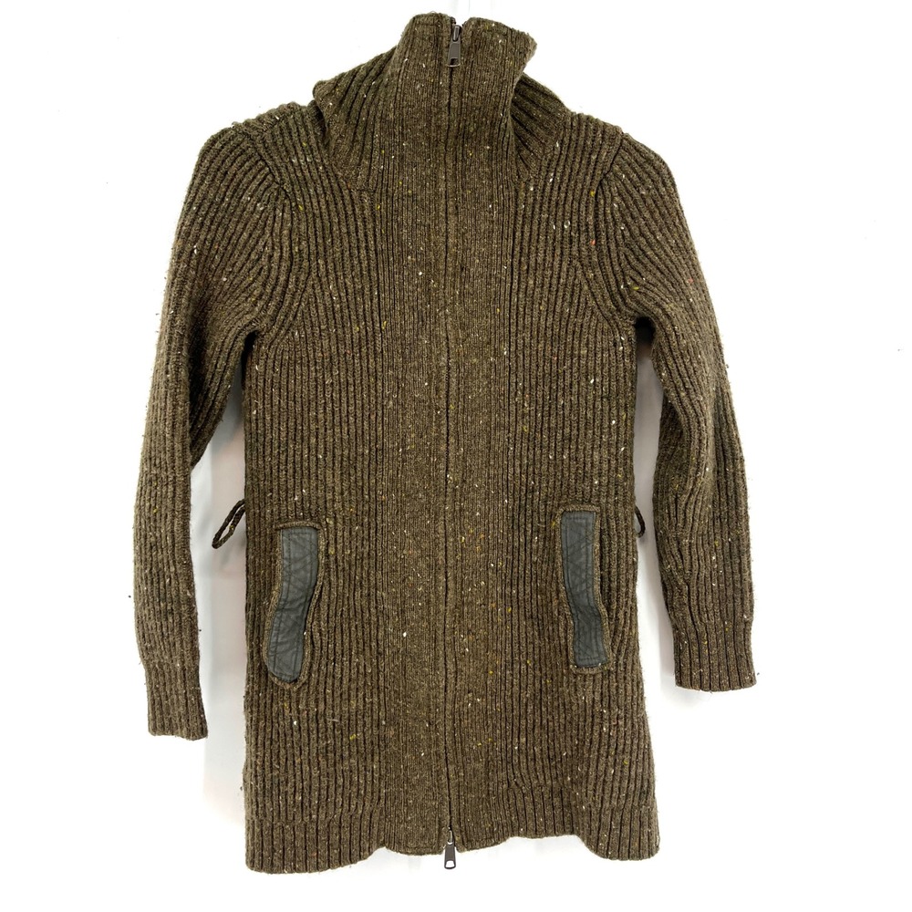 LL Bean Signature Vintage Women's Wool Sweater Olive Green Rib Knit Cardigan XXS